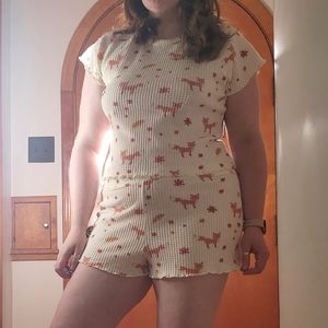 American Eagle Fox Print Waffle Pajama Short Set